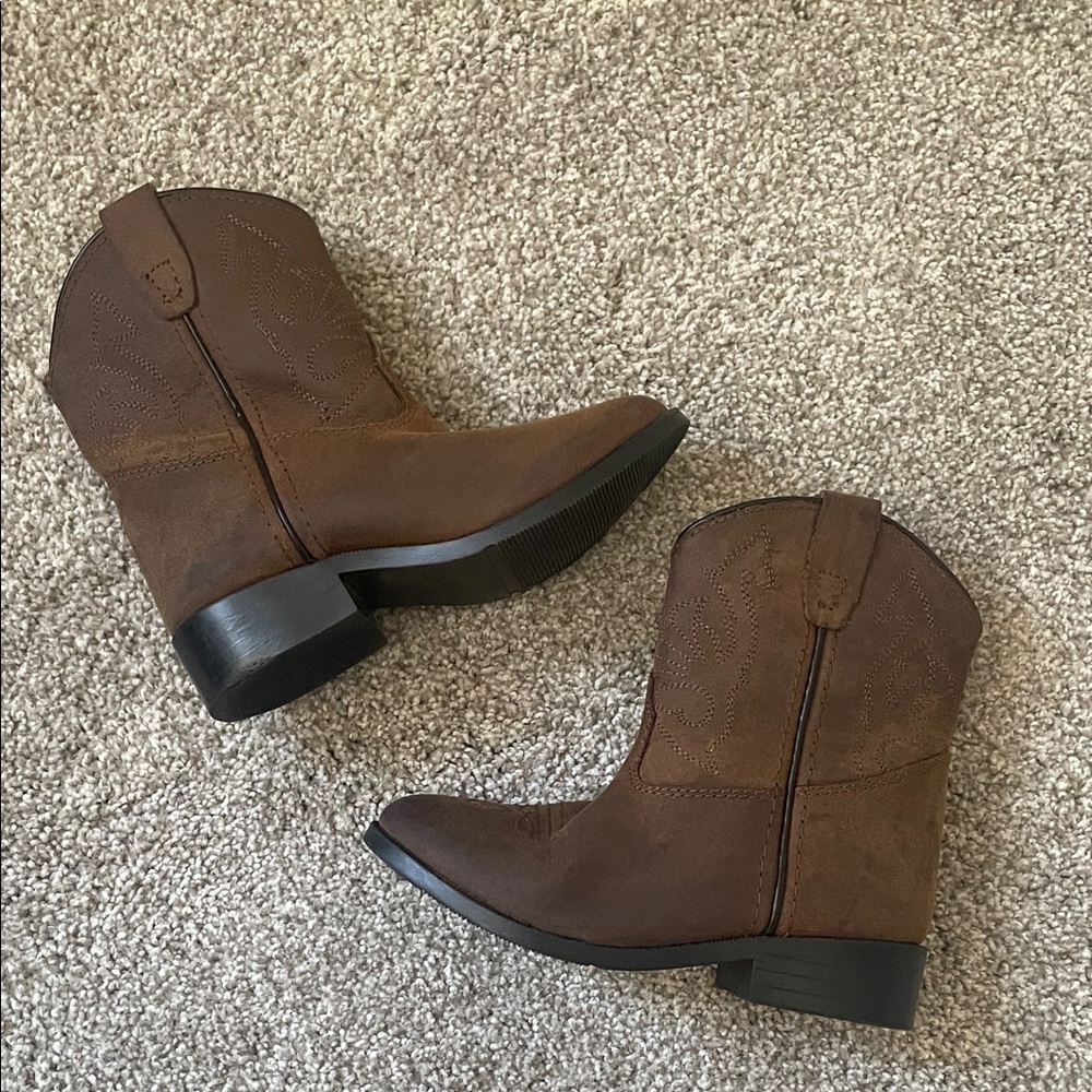 Masterson Boot Company Kids Brown Cowboy Boots Sz 8 Leather pull on 1” heel